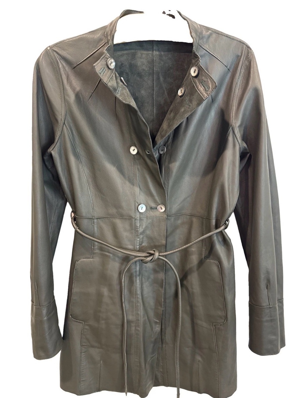 Redi Florence Leather Suede Reversible Trench Coat Womens Sz 42 EU US Sz S